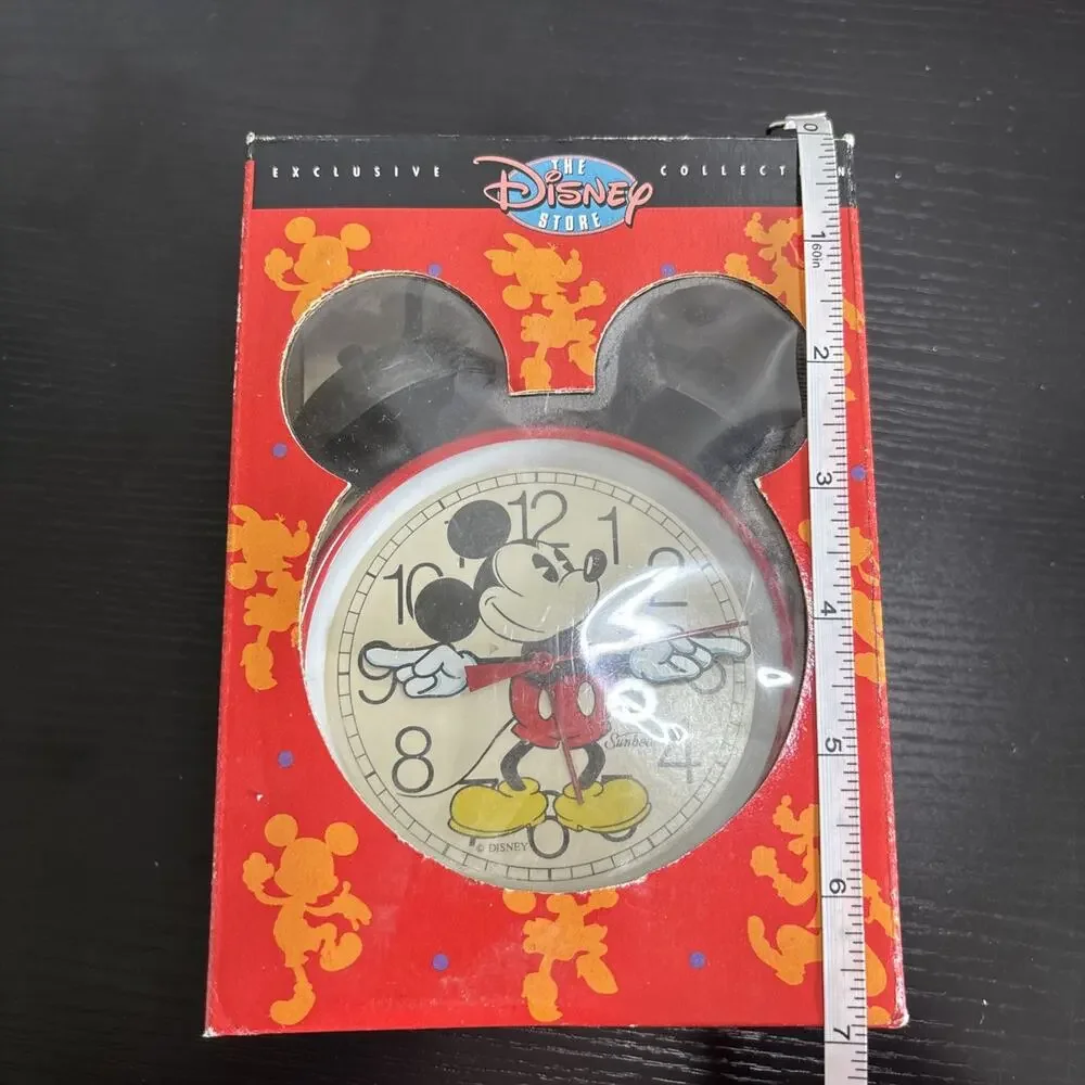NIB Vintage Alarm Clock Sunbeam Disney Mickey Mouse Retro Red Wind-Up with Bell